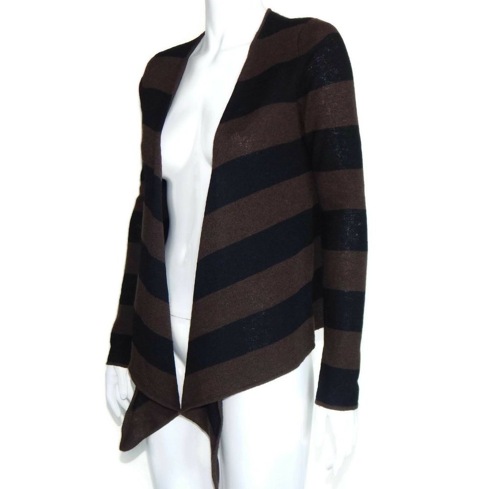 PHILOSOPHY DANE LEWIS 100% Cashmere Brown Striped Open Cardigan Small 6304
